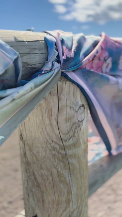 Satin Scarf 35 x 35 - Cottage Garden - Deep Blue